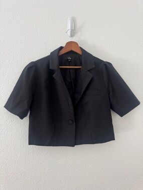 Lulus Womens Black Crop Blazer Shirt Single Button Size Small Formal Black Tie
